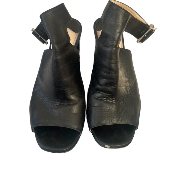 PRADA Albina Black Leather Chunky Block Peep Toe Slingback Heels 38.5 - Picture 3 of 13